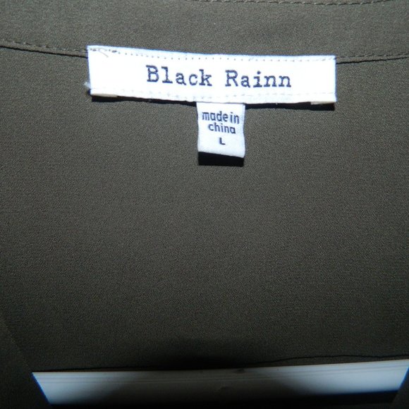 Black Rainn Olive Green Tie at Waist Blouse Size L (R-47) - Picture 3 of 5